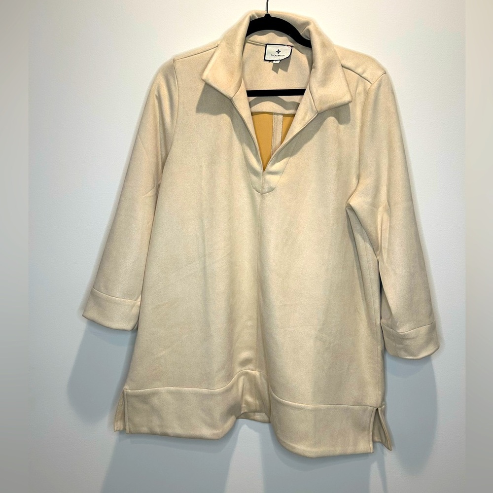 Tuckernuck Bone Suede Margot Stand Collar Blouse XL